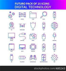 25 Blue and Pink Futuro Digital Technology Icon Pack