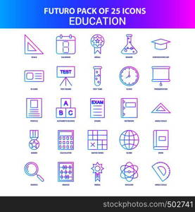 25 Blue and Pink Futuro Education Icon Pack