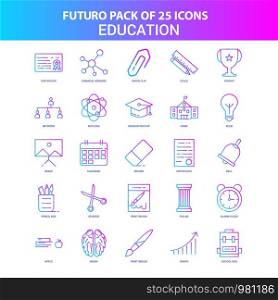 25 Blue and Pink Futuro Education Icon Pack