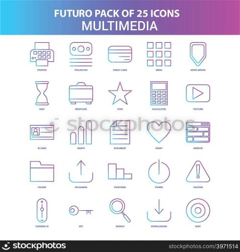 25 Blue and Pink Futuro Multimedia Icon Pack