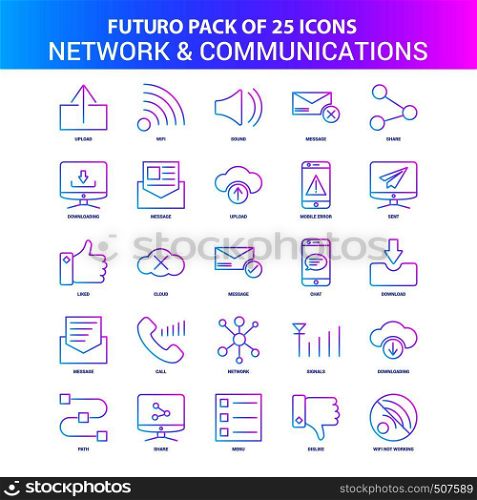 25 Blue and Pink Futuro Network and Communication Icon Pack