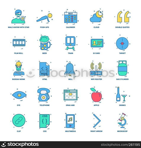 25 Business Concept Mix Flat Color Icon set