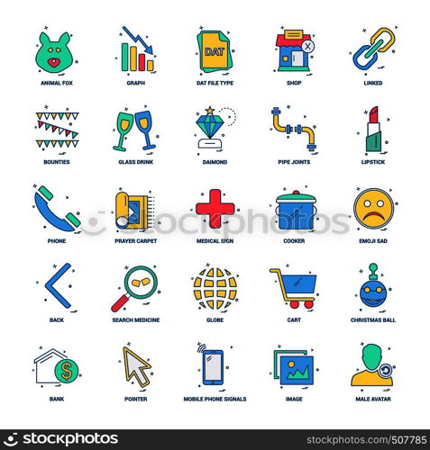 25 Business Concept Mix Flat Color Icon set