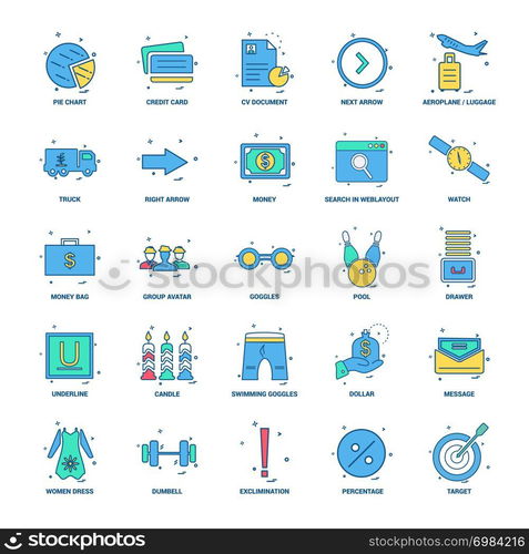 25 Business Concept Mix Flat Color Icon set