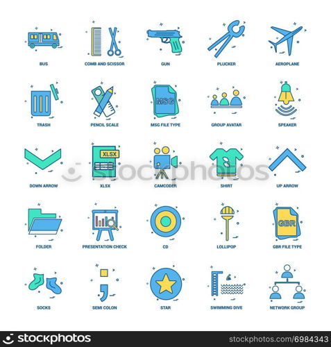 25 Business Concept Mix Flat Color Icon set