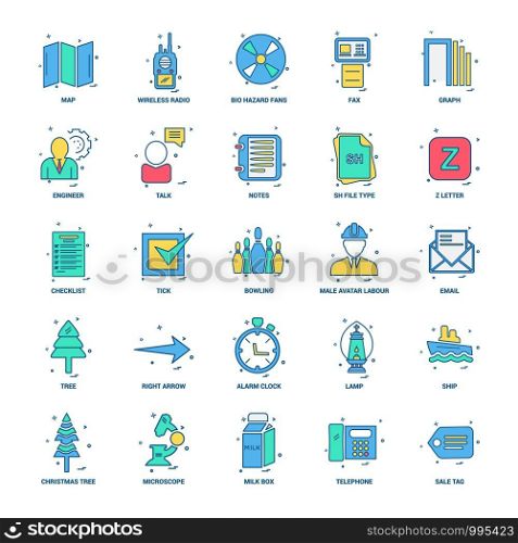 25 Business Concept Mix Flat Color Icon set
