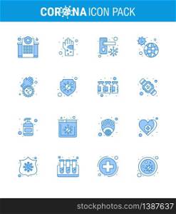 25 Coronavirus Emergency Iconset Blue Design such as infection, disease, hand, bacteria, locked viral coronavirus 2019-nov disease Vector Design Elements