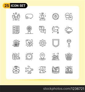 25 Creative Icons for Modern website design and responsive mobile apps. 25 Outline Symbols Signs on White Background. 25 Icon Pack.. Creative Black Icon vector background