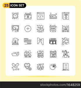 25 Creative Icons for Modern website design and responsive mobile apps. 25 Outline Symbols Signs on White Background. 25 Icon Pack.. Creative Black Icon vector background