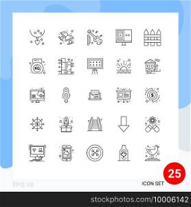 25 Creative Icons Modern Signs and Symbols of barricade, develop, guitar, computer, app Editable Vector Design Elements