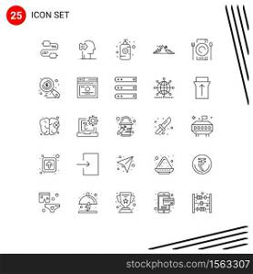 25 Creative Icons Modern Signs and Symbols of cafe, nature, baby lotion, hill, mountain Editable Vector Design Elements