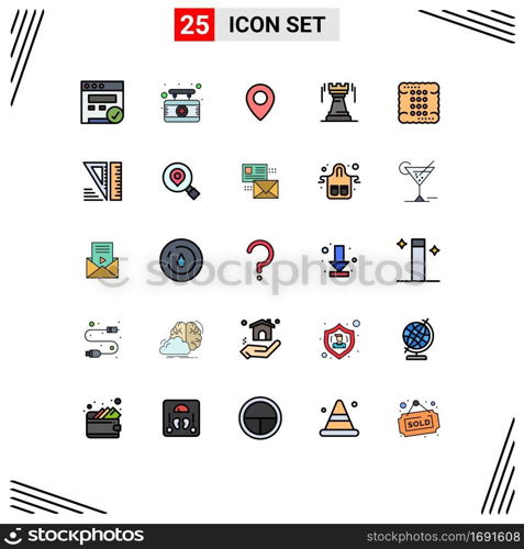 25 Creative Icons Modern Signs and Symbols of drinks, cookie, location, fort, strategy Editable Vector Design Elements