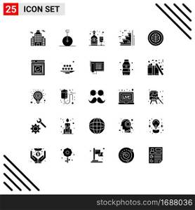 25 Creative Icons Modern Signs and Symbols of internet, globe, wine, up, stage Editable Vector Design Elements