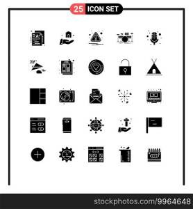 25 Creative Icons Modern Signs and Symbols of microphone, musical, caution, kit, drums Editable Vector Design Elements