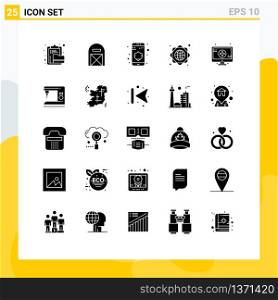 25 Creative Icons Modern Signs and Symbols of monitor, worldwide, pilgrim, global network, security Editable Vector Design Elements