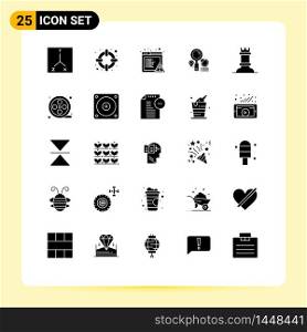 25 Creative Icons Modern Signs and Symbols of movie reel, rock, error, figure, graph Editable Vector Design Elements