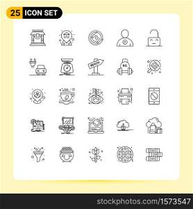 25 Creative Icons Modern Signs and Symbols of unlock, off, univers, control, man Editable Vector Design Elements
