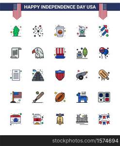 25 Creative USA Icons Modern Independence Signs and 4th July Symbols of text; shoot; bottle; firework; celebration Editable USA Day Vector Design Elements