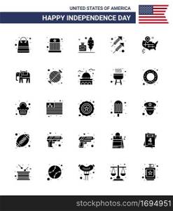 25 Creative USA Icons Modern Independence Signs and 4th July Symbols of map  shoot  adobe  firework  celebration Editable USA Day Vector Design Elements