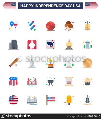 25 Creative USA Icons Modern Independence Signs and 4th July Symbols of ring; hat; shoot; cowboy; usa Editable USA Day Vector Design Elements