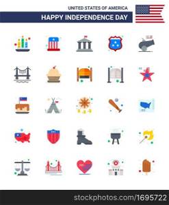 25 Creative USA Icons Modern Independence Signs and 4th July Symbols of howitzer  big gun  flag  police  security Editable USA Day Vector Design Elements