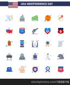 25 Creative USA Icons Modern Independence Signs and 4th July Symbols of festivity  day  dollar  sports  basketball Editable USA Day Vector Design Elements