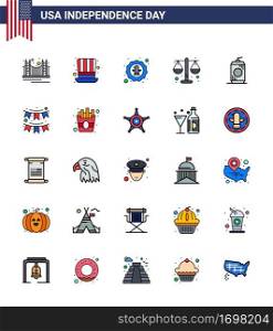 25 Creative USA Icons Modern Independence Signs and 4th July Symbols of law; court; presidents; badge; celebration Editable USA Day Vector Design Elements