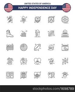 25 Creative USA Icons Modern Independence Signs and 4th July Symbols of play  police  security  shield  american Editable USA Day Vector Design Elements