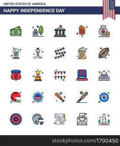 25 Creative USA Icons Modern Independence Signs and 4th July Symbols of bag  ice cream  bank  food  cold Editable USA Day Vector Design Elements
