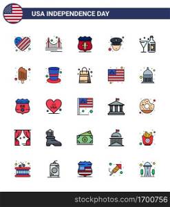 25 Creative USA Icons Modern Independence Signs and 4th July Symbols of wine  police  tourism  officer  security Editable USA Day Vector Design Elements