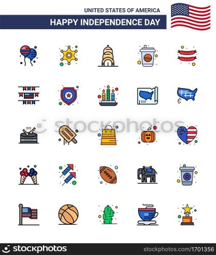 25 Creative USA Icons Modern Independence Signs and 4th July Symbols of sausage; food; chrysler; soda; cola Editable USA Day Vector Design Elements