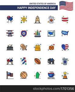 25 Creative USA Icons Modern Independence Signs and 4th July Symbols of sausage  food  chrysler  soda  cola Editable USA Day Vector Design Elements