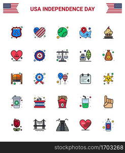 25 Creative USA Icons Modern Independence Signs and 4th July Symbols of cake  wisconsin  american  usa  map Editable USA Day Vector Design Elements