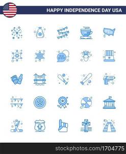 25 Creative USA Icons Modern Independence Signs and 4th July Symbols of usa; states; buntings; map; cup Editable USA Day Vector Design Elements