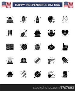 25 Creative USA Icons Modern Independence Signs and 4th July Symbols of corn dog; american; bottle; fire; helmet Editable USA Day Vector Design Elements