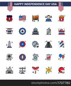 25 Creative USA Icons Modern Independence Signs and 4th July Symbols of fries  fast  doors  flag  man Editable USA Day Vector Design Elements