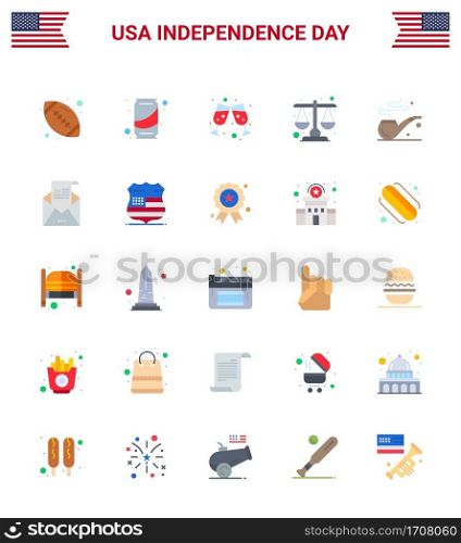 25 Creative USA Icons Modern Independence Signs and 4th July Symbols of st; pipe; beer; scale; justice Editable USA Day Vector Design Elements