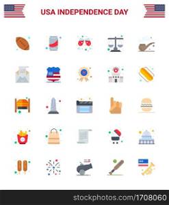 25 Creative USA Icons Modern Independence Signs and 4th July Symbols of st; pipe; beer; scale; justice Editable USA Day Vector Design Elements