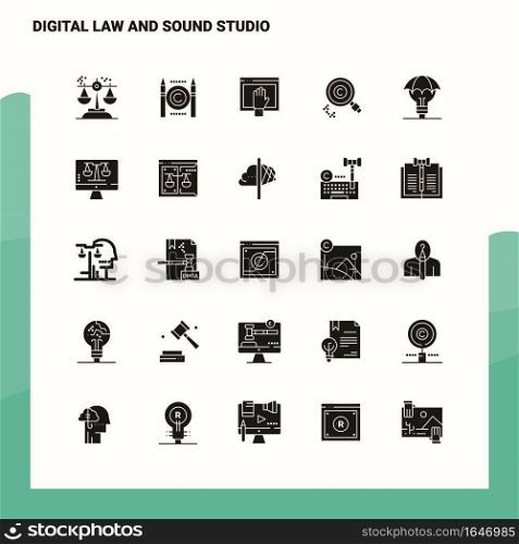 25 Digital Law And Sound Studio Icon set. Solid Glyph Icon Vector Illustration Template For Web and Mobile. Ideas for business company.