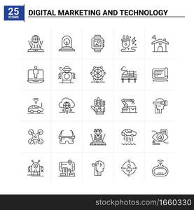 25 Digital Marketing And Technology icon set. vector background