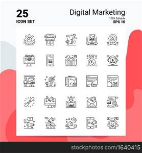 25 Digital Marketing Icon Set. 100  Editable EPS 10 Files. Business Logo Concept Ideas Line icon design