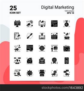 25 Digital Marketing Icon Set. 100  Editable EPS 10 Files. Business Logo Concept Ideas Solid Glyph icon design
