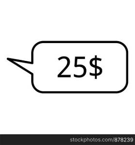 25 dollar price chat icon. Outline 25 dollar price chat vector icon for web design isolated on white background. 25 dollar price chat icon, outline style