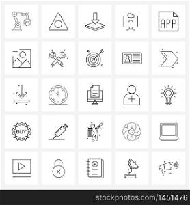 25 Editable Vector Line Icons and Modern Symbols of app, upload, tailor, arrow, interaction Vector Illustration