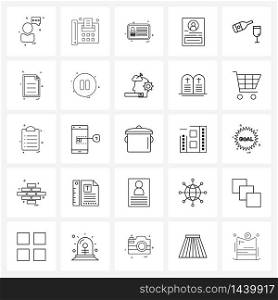 25 Editable Vector Line Icons and Modern Symbols of champagne, alcoholic, id card, alcohol, security Vector Illustration