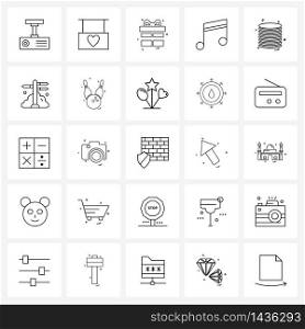 25 Editable Vector Line Icons and Modern Symbols of dollar, coins, gift, sound, music Vector Illustration