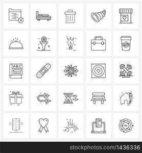 25 Editable Vector Line Icons and Modern Symbols of heart, medical, bin, medicine, food Vector Illustration