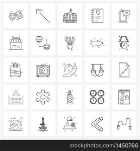 25 Editable Vector Line Icons and Modern Symbols of love, valentine, building, romantic, notebook Vector Illustration