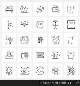 25 Editable Vector Line Icons and Modern Symbols of shorts, TV, romantic, television, sea creatures Vector Illustration