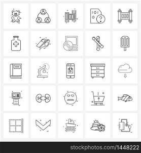 25 Editable Vector Line Icons and Modern Symbols of torch, religion, coins s, q mark, floppy Vector Illustration